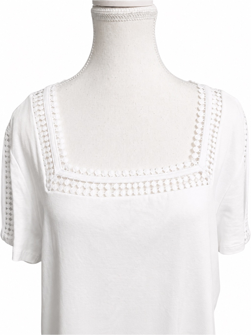 Coastal Quiet Luxury White Lace Trim Square Neck Top XL Cottagecore Chic - Picture 4 of 8